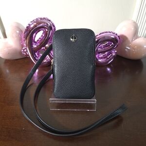 NWT Kate Spade Black Pebbled Leather Phone Landyard